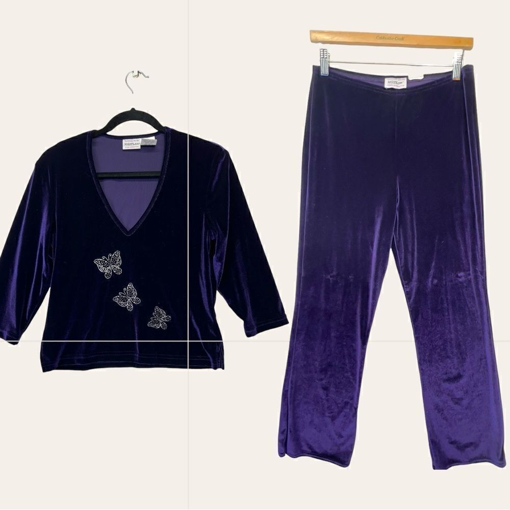 Pants and top Y2k Velvet Royal Purple butterfly Crop Top and pants set large